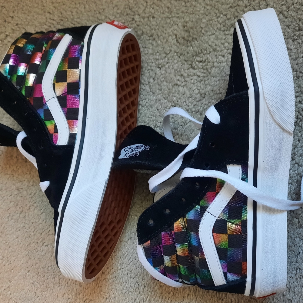 New Vans Youth Girls 13 Hi-Tops Rainbow Check